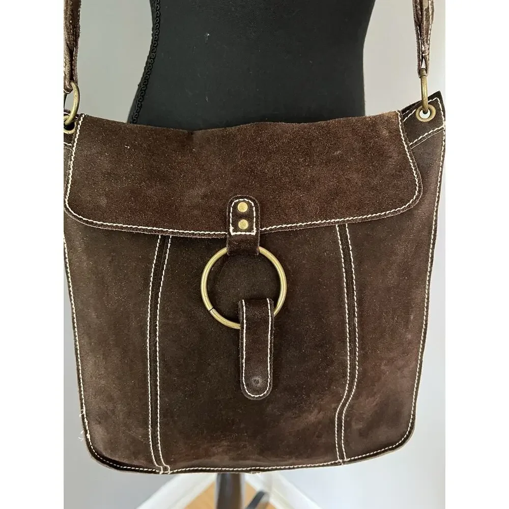 Vintage GAP Brown Suede Leather Crossbody Bag Purse Y2K Festival Boho